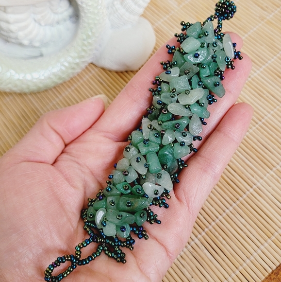 Aventurine Gemstone Chip Beaded Hand Knitted Bracelet *NWT - Picture 9 of 12